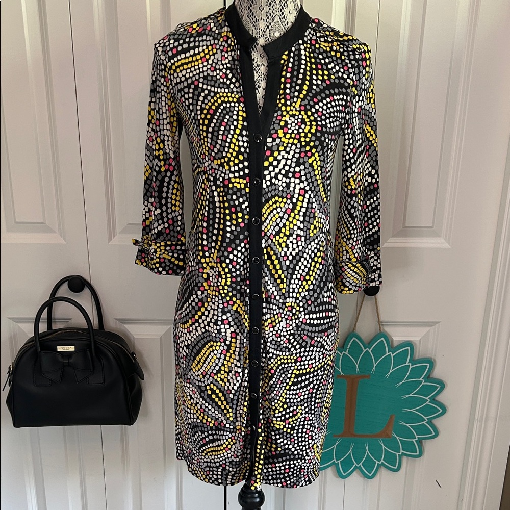 Bedo Femme Abstract Print Button Front Dress with epaulette details
